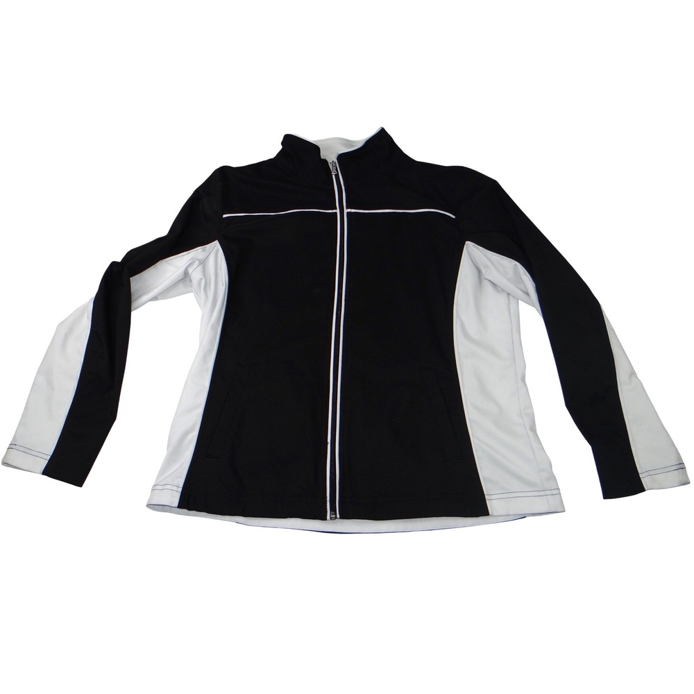 Womens‎ Black White Colorblock Full Zip Track Jacket Size Large Athletic